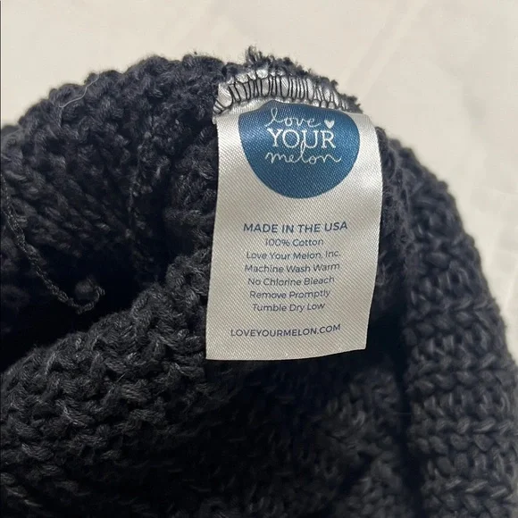 Love Your Melon Black Knit Beanie with detachable black Pom Pom - Picture 4 of 4